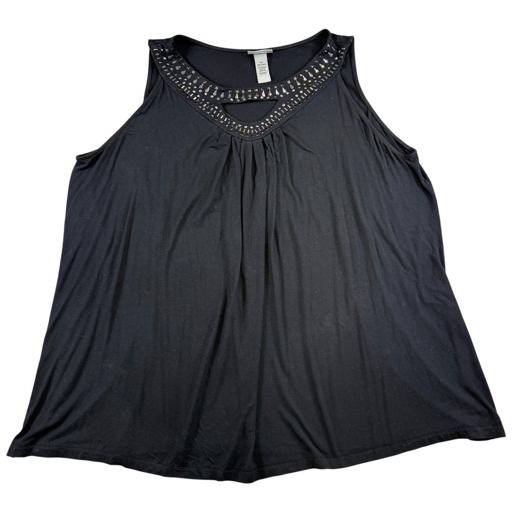 Catherines Womens 3X Black Studded Keyhole Sleeveless Knit Tank Top Plus Size